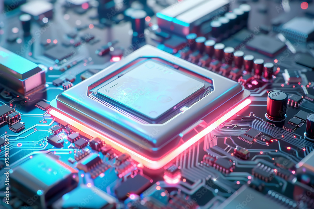 Poster a processor with a white and silver design and a rgb lighting system on it