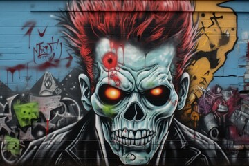 Vibrant Punk zombie graffiti makeup. Male dark. Generate AI