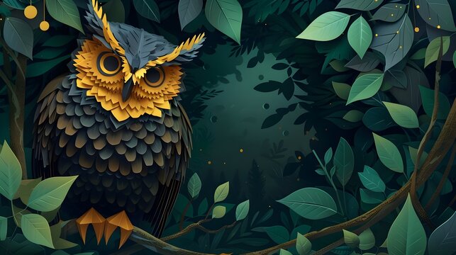 Hyper-Detailed Owl Illustration in Forest, To showcase the beauty and intricacy of nature through a hyper-detailed and artistic owl illustration