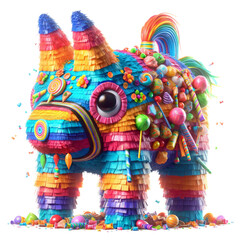 Fototapeta premium A colorful, candy-covered piñata in the shape of a dog. The candy is scattered all over the piñata, making it look like a giant candy buffet. The bright colors and abundance of candy create a fun