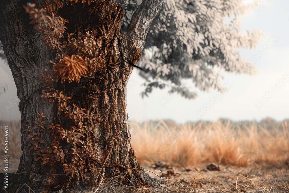 Poster a tree with a brown color and a trunk and a professional overlay on the growth