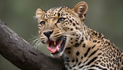 A Leopard With Its Tongue Curling Around A Branch Upscaled 5
