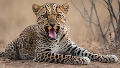 A Leopard With Its Tongue Lolling Out Tired From