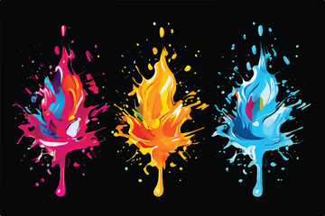 Colorful paint splatters. Paint splat set. Paint splashes set for design use. Abstract vector illustration. Paint splatter colorful set. Round splash flat collection, decorative shapes liquids. Splash