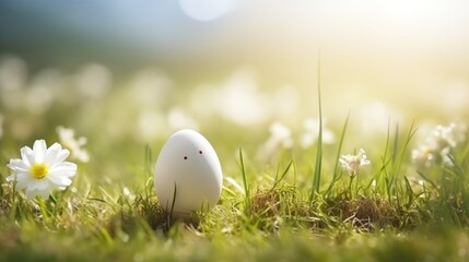 Easter eggs lie on the background of nature - obrazy, fototapety, plakaty