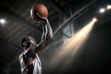 A basketball player shooting the ball, March madness concept 