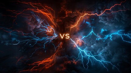 Abstract lightning background in blue and orange colors. Versus, competition or fight theme concept with copy space