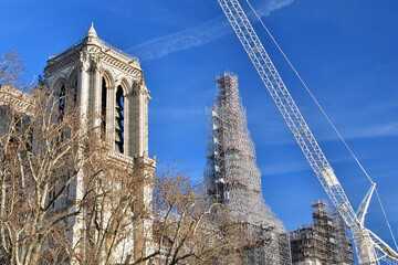 Paris, France. Notre Dame Cathedral is being rebuilt with its spire restored. December 17, 2023.