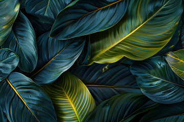 horizontal illustration of dark green leaves background Generative AI