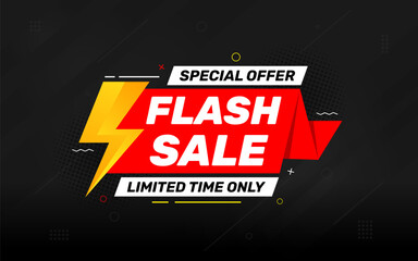 Flash Sale banner for web or social media. sale banner promotion template with discount tag. limited time offer, Get extra discount. Commercial poster, sale background vector illustration