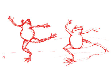 dancing frog sticker. Vintage ball point pen art of frog. frog pencil drawing.