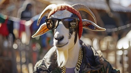 Goat dressed in hip hop attire - obrazy, fototapety, plakaty