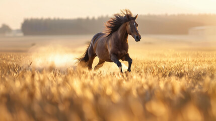 Fototapeta na wymiar Elegant horse galloping freely across