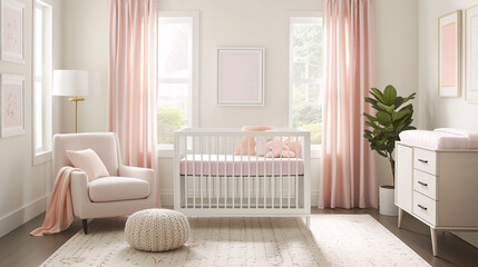 A warm and minimalist welcoming pink nursery designed for baby, newborn bedroom