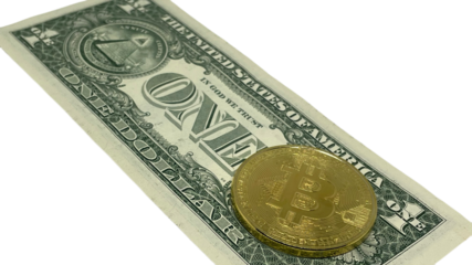 A one dollar bill with a golden coin on top, evoking themes of wealth, currency, and the intersection of traditional money with potentially commemorative or collectible coins.