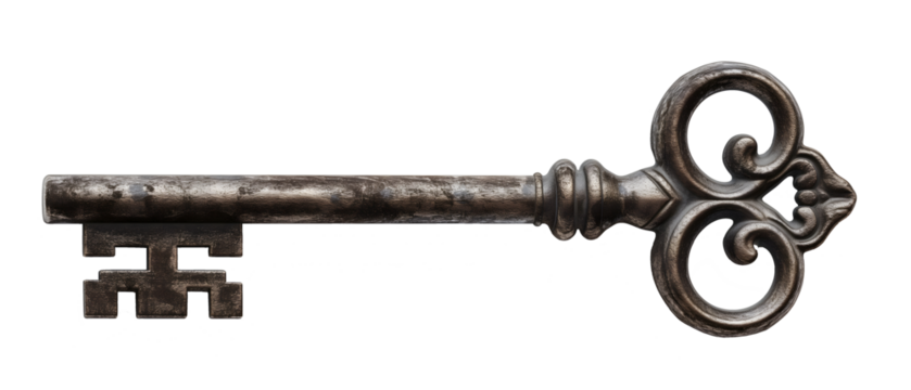 Vintage old skeleton key isolated on white background