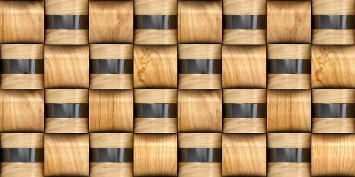 Basketry 3d tiles with black decor. Material wood oak and black plastic. Quality seamless realistic texture and mix Basketry 3d tiles with gold decor. Material wood oak and gold metal.
