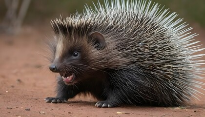 A Porcupine With Its Spines Vibrating With Excitem
