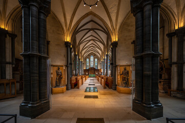 Interior of the ancient Temple Church in the heart of the City of London. This beautiful church was...
