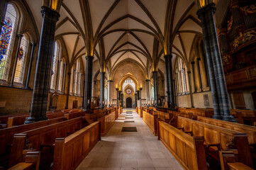 Interior of the ancient Temple Church in the heart of the City of London. This beautiful church was...