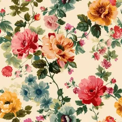 Poster Seamless vintage style decorative flowers pattern background © eobrazy_pl