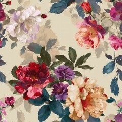 Seamless vintage style decorative flowers pattern background
