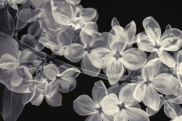 xray image of lilacs white on black, elegant spring