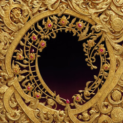 Circular gold frame on dark background. Illustration