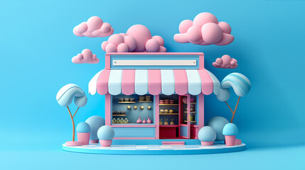 Online Shopping, 3D Effekt, Einkaufswagen, blau, pink