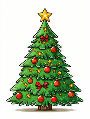 Hand-drawn Festive Christmas Tree with Decorations

