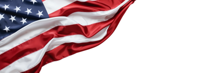flag. American flag waves gracefully, stars and stripes in red, white, and blue, symbolizing freedom and patriotism, PNG format.