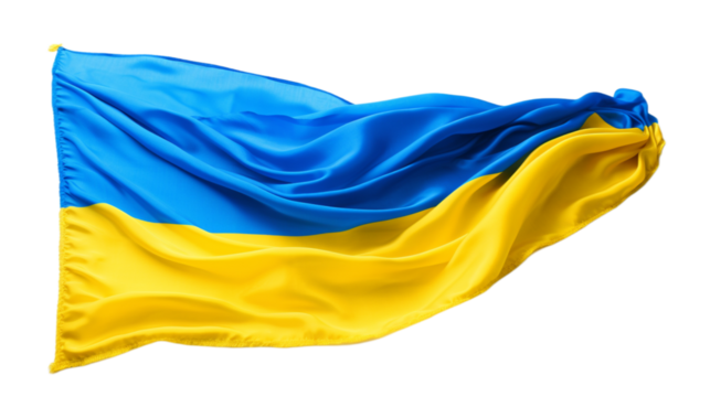 Ukrainian flag captured in motion, with vibrant blue and yellow colors, symbolizing national pride and heritage, PNG format.
