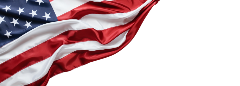 flag. American flag waves gracefully, stars and stripes in red, white, and blue, symbolizing freedom and patriotism, PNG format.