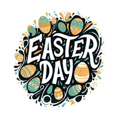 Easter day is a colorful and fun design with a variety of eggs. The eggs are scattered throughout the design, with some placed in the center and others surrounding the edges
