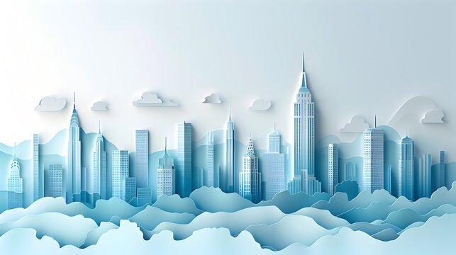 New York City Skyline and Clouds in Paper Art, To add a touch of creativity and originality to any project or design that requires an image of the
