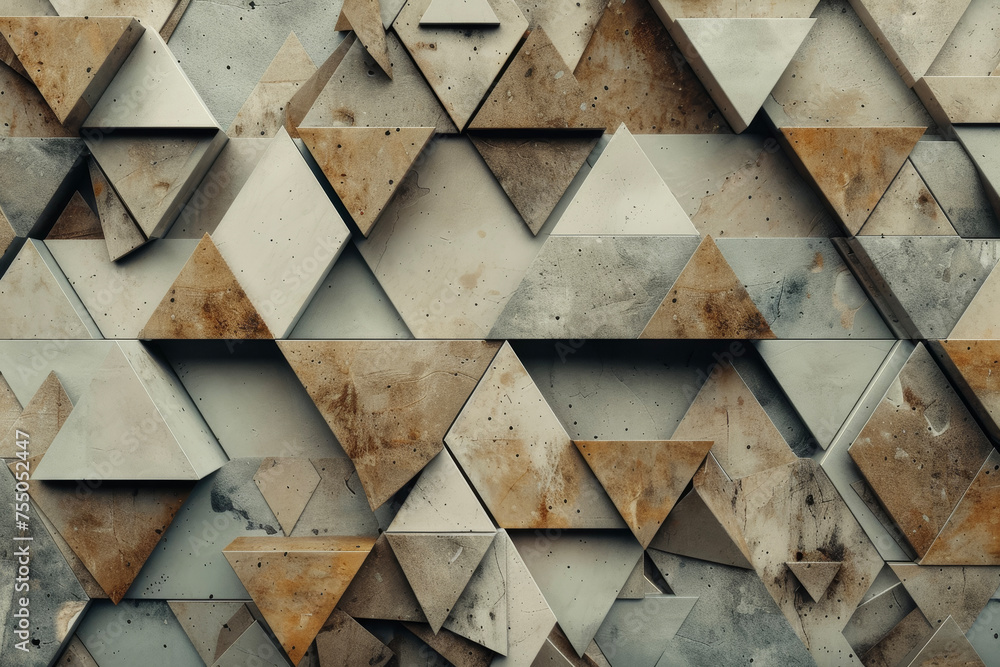 Poster a abstract background of brown and beige triangles, stacking and arranging on the plane.