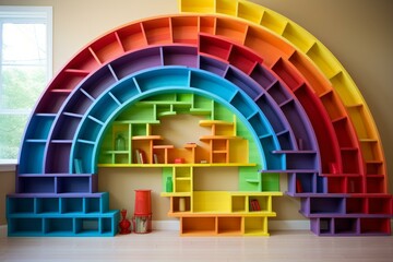 Versatile Colorful folders wooden bookshelves. Report organize stack color. Generate Ai