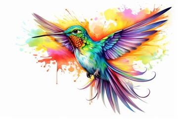Obraz premium Fast Rainbow colorful hummingbird. Mexico green bird. Generate Ai