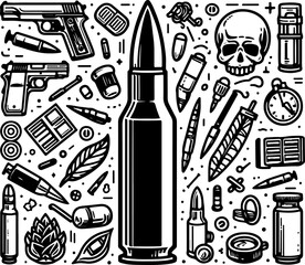 Bullet black outline vector illustration.