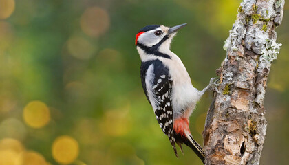 Downy woodpecker (Dryobates pubescens) on a tree. - 755054239