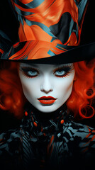 Mysterious Woman in Witch Costume with Vibrant Red Hair

