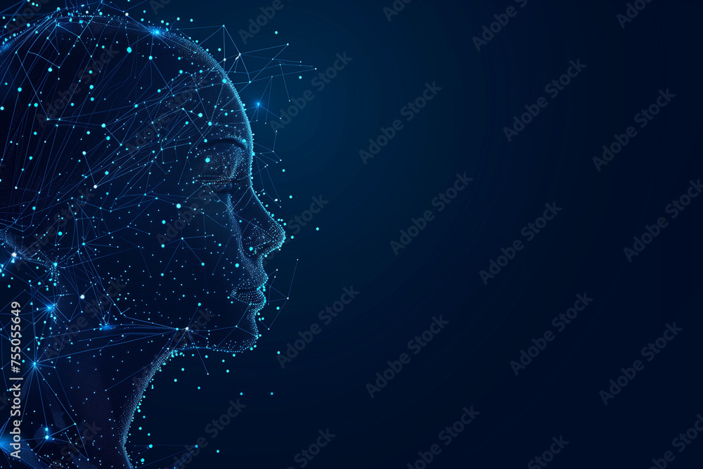 Poster abstract background. artificial inteligence thinking. head of a robot with copy space. high quality 