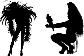 samba, baile, brasil, danza, carnaval, silueta, color, vector, pegatina, plumas, traje, ilustracion, angel, diablo	
