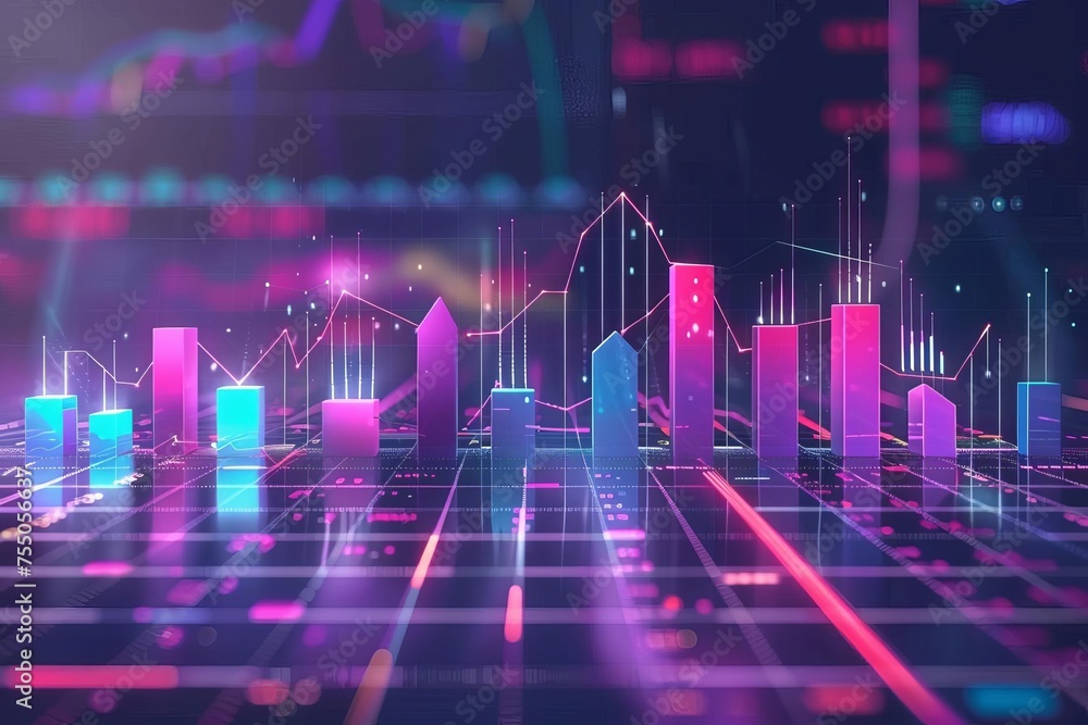 Poster visual representation of business analysis colorful charts and graphs corporate strategy concept