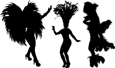 samba, baile, brasil, danza, carnaval, silueta, color, vector, pegatina, plumas, traje,...
