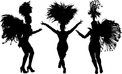 samba, baile, brasil, danza, carnaval, silueta, color, vector, pegatina, plumas, traje,...
