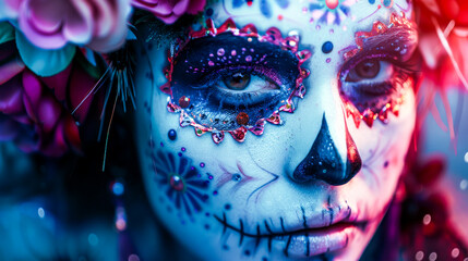 Portrait of a Woman with Dia de los Muertos Makeup.