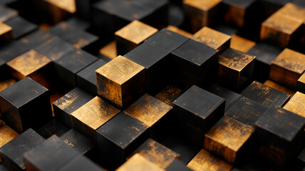 golden cubes with a black background