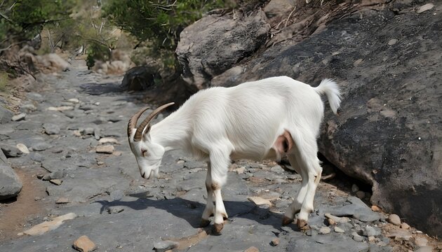 A Goat With Its Hooves Clicking On A Rocky Path