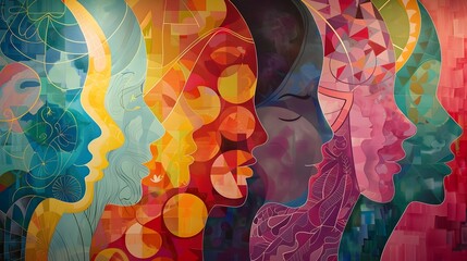 Colorful Abstract Portraits of Women, To provide a unique and eye-catching addition to any space, showcasing contemporary art and adding a pop of
